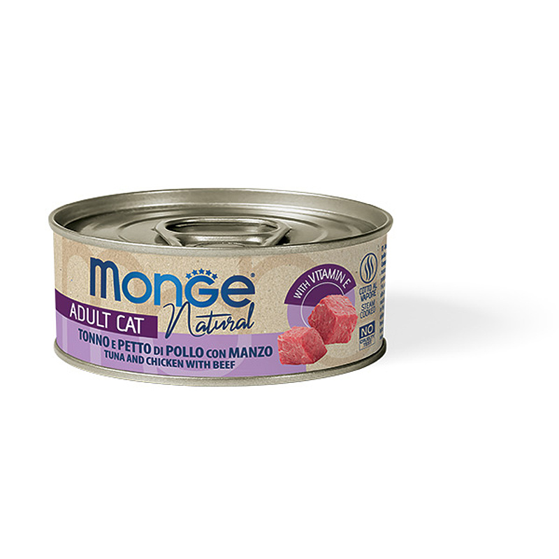 MONGE NATURAL tuňák, kuře, hovězí 80g