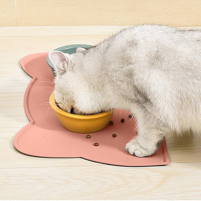 Silikonová podložka pod misky Cat Head růžová